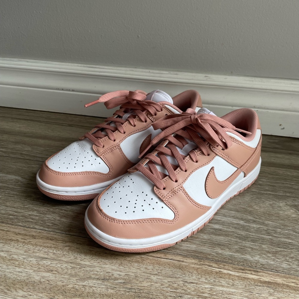 Nike Pink and White Dunk Low Sneakers
